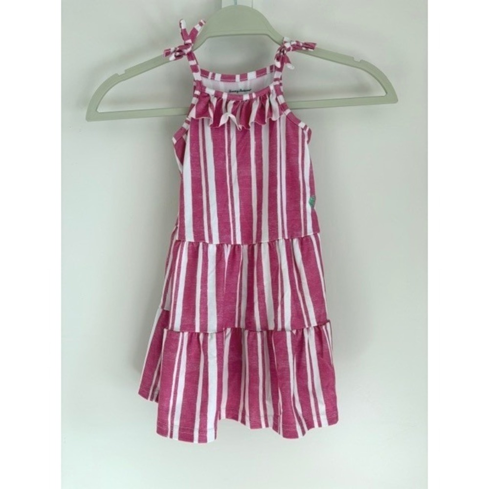 Tommy Bahama Girls Pink White Striped Tiered Halter Dress Size 2T Ruffle Neck